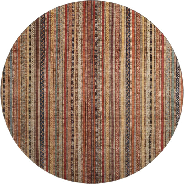 HomeRoots 8' Washable Round Rug in Rust, Taupe & Gray Stripes - Durable, UV-Protected for High-Traffic Areas 696221