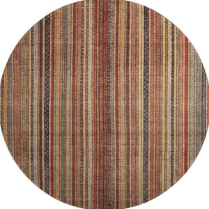 HomeRoots 8' Washable Round Rug in Rust, Taupe & Gray Stripes - Durable, UV-Protected for High-Traffic Areas 696221