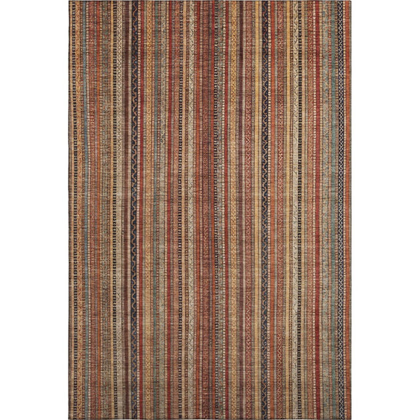 HomeRoots 8' X 10' Striped Washable Area Rug in Rust Taupe & Gray - UV Protection for High-Traffic Spaces 696222