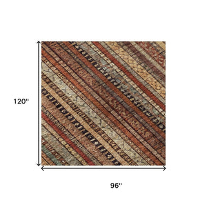 HomeRoots 8' X 10' Striped Washable Area Rug in Rust Taupe & Gray - UV Protection for High-Traffic Spaces 696222