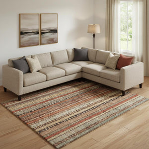 HomeRoots 9' X 12' Stylish Rust Taupe & Gray Striped Washable Area Rug with UV Protection for High-Traffic Spaces 696223