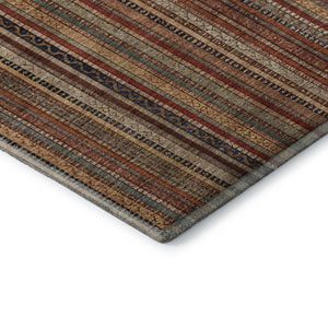 HomeRoots 9' X 12' Stylish Rust Taupe & Gray Striped Washable Area Rug with UV Protection for High-Traffic Spaces 696223