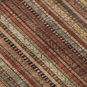 HomeRoots 9' X 12' Stylish Rust Taupe & Gray Striped Washable Area Rug with UV Protection for High-Traffic Spaces 696223