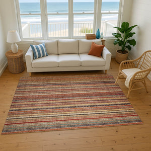 HomeRoots 9' X 12' Stylish Rust Taupe & Gray Striped Washable Area Rug with UV Protection for High-Traffic Spaces 696223