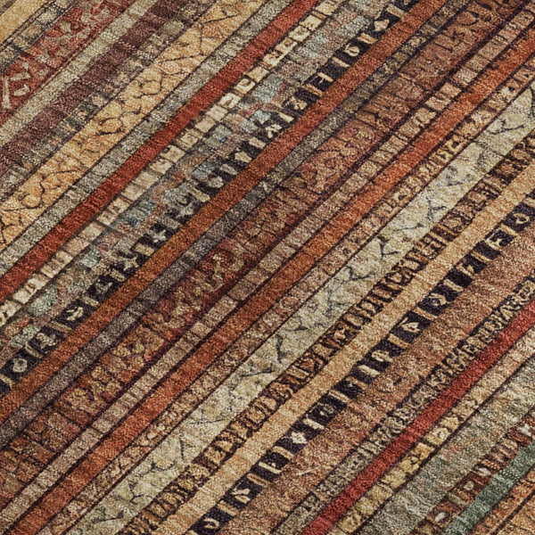 HomeRoots 9' X 12' Stylish Rust Taupe & Gray Striped Washable Area Rug with UV Protection for High-Traffic Spaces 696223