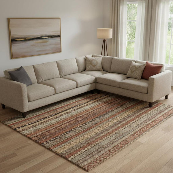 HomeRoots 10' X 14' Soft Washable Area Rug in Rust, Taupe & Gray – Stain Resistant, UV Protected, Non-Slip Design 696224