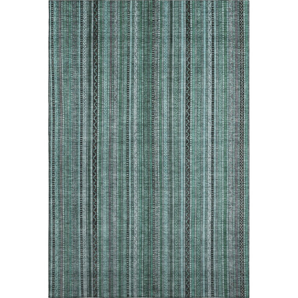 HomeRoots 5' X 8' Stylish Teal Charcoal Gray Striped Washable Area Rug – UV Protected & Stain-Resistant Design! 696226