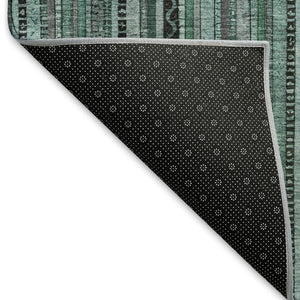 HomeRoots 5' X 8' Stylish Teal Charcoal Gray Striped Washable Area Rug – UV Protected & Stain-Resistant Design! 696226