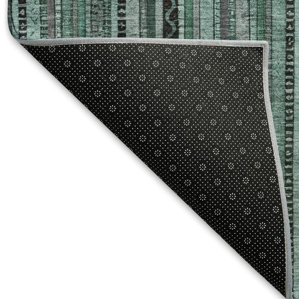 HomeRoots 5' X 8' Stylish Teal Charcoal Gray Striped Washable Area Rug – UV Protected & Stain-Resistant Design! 696226