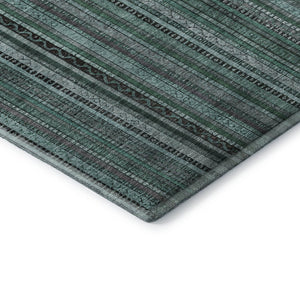 HomeRoots 5' X 8' Stylish Teal Charcoal Gray Striped Washable Area Rug – UV Protected & Stain-Resistant Design! 696226