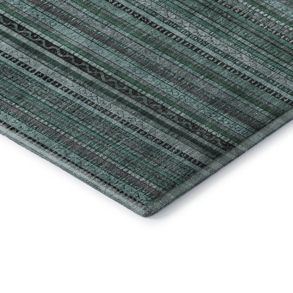 HomeRoots 5' X 8' Stylish Teal Charcoal Gray Striped Washable Area Rug – UV Protected & Stain-Resistant Design! 696226