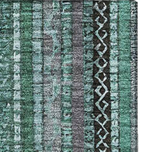 HomeRoots 5' X 8' Stylish Teal Charcoal Gray Striped Washable Area Rug – UV Protected & Stain-Resistant Design! 696226
