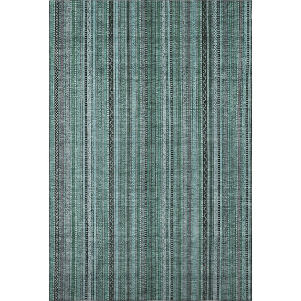 HomeRoots 5' X 8' Stylish Teal Charcoal Gray Striped Washable Area Rug – UV Protected & Stain-Resistant Design! 696226