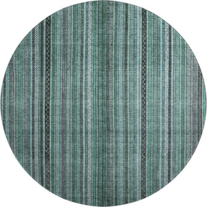 HomeRoots 8' Bold Teal, Charcoal & Gray Striped Washable Round Rug - UV Protected, Non-Slip, Durable & Stylish 696227