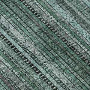 HomeRoots 8' Bold Teal, Charcoal & Gray Striped Washable Round Rug - UV Protected, Non-Slip, Durable & Stylish 696227