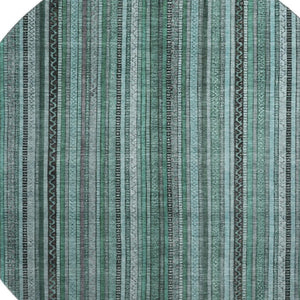 HomeRoots 8' Bold Teal, Charcoal & Gray Striped Washable Round Rug - UV Protected, Non-Slip, Durable & Stylish 696227