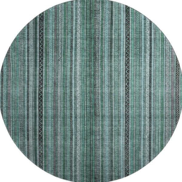 HomeRoots 8' Bold Teal, Charcoal & Gray Striped Washable Round Rug - UV Protected, Non-Slip, Durable & Stylish 696227