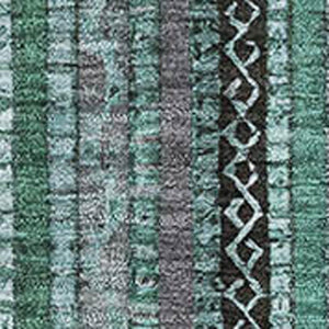 HomeRoots 8' X 10' Stylish Teal Charcoal Gray Striped Washable Area Rug with UV Protection for High Traffic Areas 696228