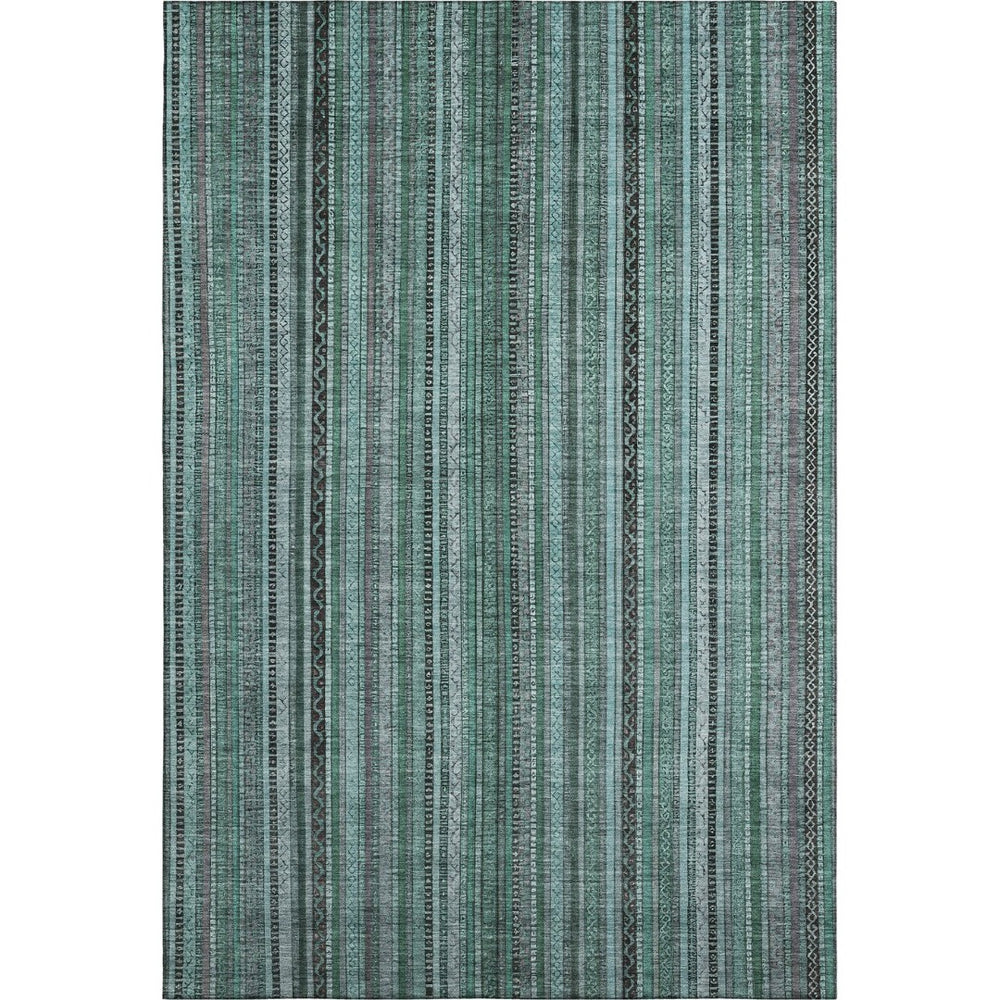 HomeRoots 9' X 12' Stylish Teal Charcoal & Gray Striped Washable Area Rug with UV Protection & Non-Slip Backing 696229