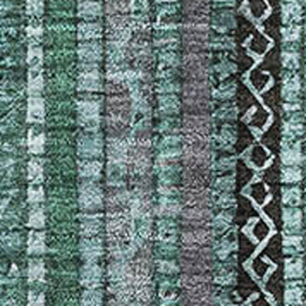 HomeRoots 9' X 12' Stylish Teal Charcoal & Gray Striped Washable Area Rug with UV Protection & Non-Slip Backing 696229