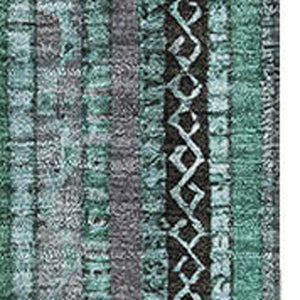 HomeRoots 10' X 14' Teal Charcoal Gray Striped Washable Area Rug - Durable, Stain-Resistant, UV Protected Design 696230