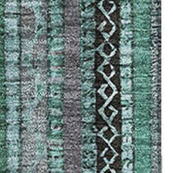 HomeRoots 10' X 14' Teal Charcoal Gray Striped Washable Area Rug - Durable, Stain-Resistant, UV Protected Design 696230