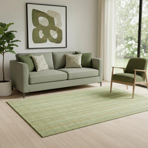 HomeRoots 5' Artichoke Green & Gold Striped Washable Area Rug with UV Protection for High-Traffic Spaces 696232