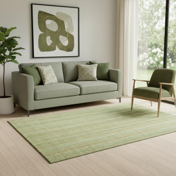 HomeRoots 5' Artichoke Green & Gold Striped Washable Area Rug with UV Protection for High-Traffic Spaces 696232