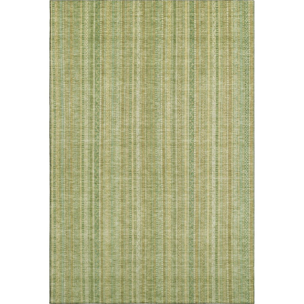 HomeRoots 5' Artichoke Green & Gold Striped Washable Area Rug with UV Protection for High-Traffic Spaces 696232