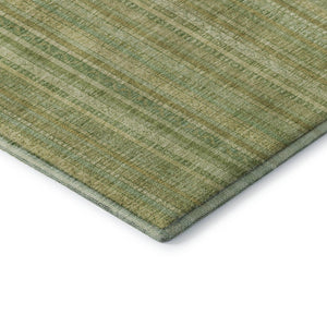 HomeRoots 5' Artichoke Green & Gold Striped Washable Area Rug with UV Protection for High-Traffic Spaces 696232