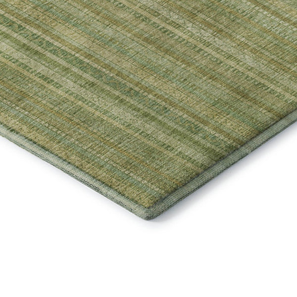 HomeRoots 5' Artichoke Green & Gold Striped Washable Area Rug with UV Protection for High-Traffic Spaces 696232