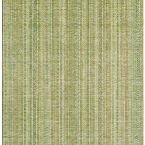 HomeRoots 5' Artichoke Green & Gold Striped Washable Area Rug with UV Protection for High-Traffic Spaces 696232