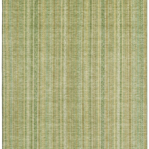 HomeRoots 5' Artichoke Green & Gold Striped Washable Area Rug with UV Protection for High-Traffic Spaces 696232