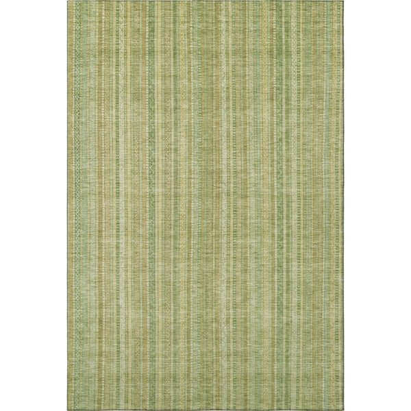 HomeRoots 5' Artichoke Green & Gold Striped Washable Area Rug with UV Protection for High-Traffic Spaces 696232