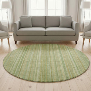 HomeRoots 8' Artichoke Green & Gold Striped Washable Rug - Durable, UV-Protected, Non-Slip for Stylish Spaces 696233