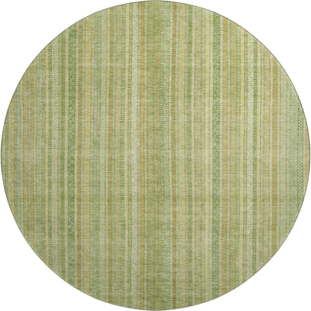 HomeRoots 8' Artichoke Green & Gold Striped Washable Rug - Durable, UV-Protected, Non-Slip for Stylish Spaces 696233
