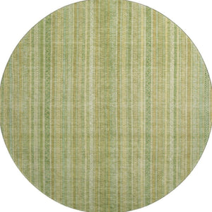 HomeRoots 8' Artichoke Green & Gold Striped Washable Rug - Durable, UV-Protected, Non-Slip for Stylish Spaces 696233