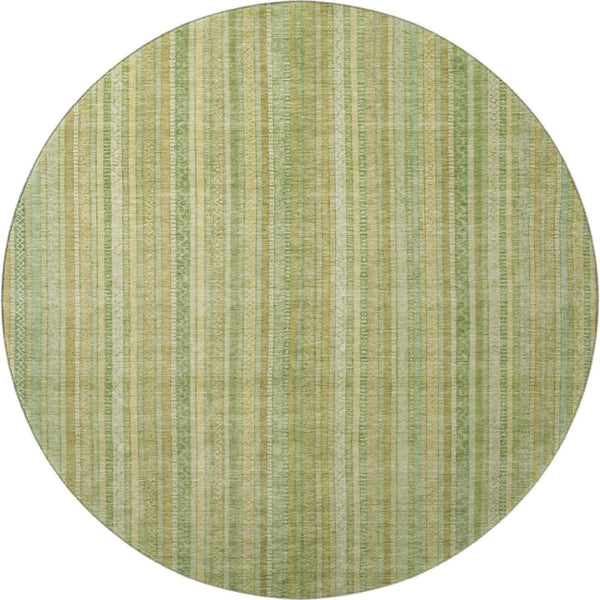 HomeRoots 8' Artichoke Green & Gold Striped Washable Rug - Durable, UV-Protected, Non-Slip for Stylish Spaces 696233