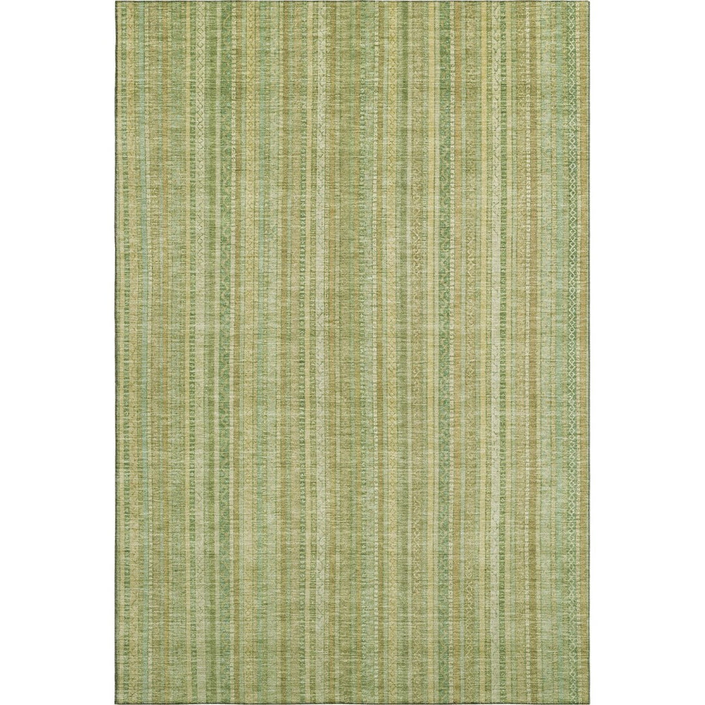HomeRoots 8' X 10' Artichoke Green & Gold Striped Washable Area Rug with UV Protection for High-Traffic Spaces 696234