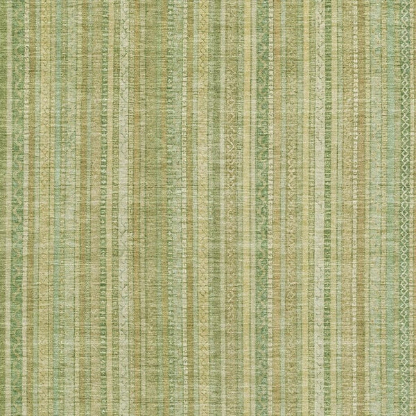 HomeRoots 8' X 10' Artichoke Green & Gold Striped Washable Area Rug with UV Protection for High-Traffic Spaces 696234