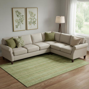 HomeRoots 9' X 12' Artichoke Green & Gold Striped Area Rug - Washable, UV Protected, Durable & Stylish Home Accent 696235