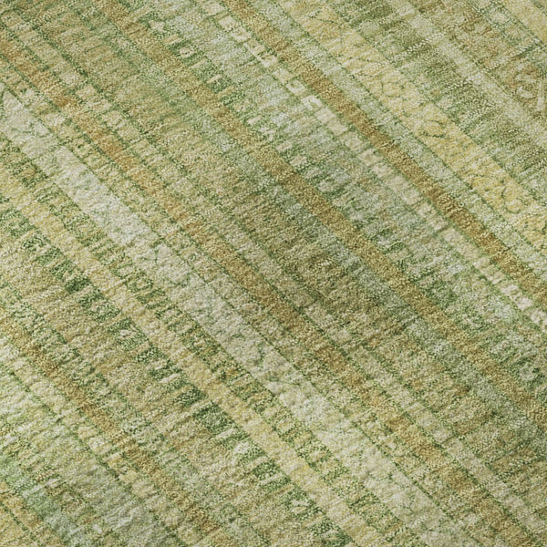 HomeRoots 9' X 12' Artichoke Green & Gold Striped Area Rug - Washable, UV Protected, Durable & Stylish Home Accent 696235