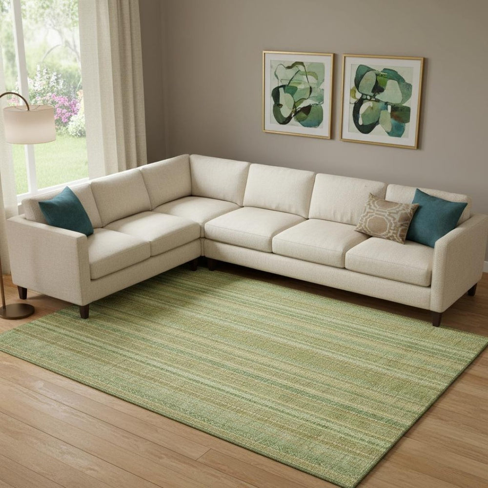HomeRoots 10' Artichoke Green & Gold Striped Washable Area Rug - UV Protected, Durable, Easy Care for Homes 696236