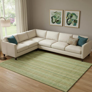 HomeRoots 10' Artichoke Green & Gold Striped Washable Area Rug - UV Protected, Durable, Easy Care for Homes 696236