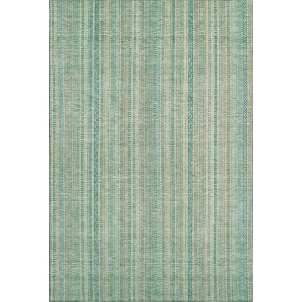 HomeRoots 5' X 8' Washable Aqua Beige Teal Striped Area Rug – Stylish, UV-Protected, Durable & Easy Care! 696238