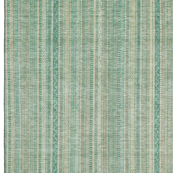 HomeRoots 5' X 8' Washable Aqua Beige Teal Striped Area Rug – Stylish, UV-Protected, Durable & Easy Care! 696238