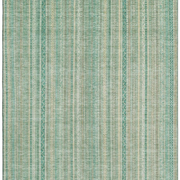 HomeRoots 5' X 8' Washable Aqua Beige Teal Striped Area Rug – Stylish, UV-Protected, Durable & Easy Care! 696238