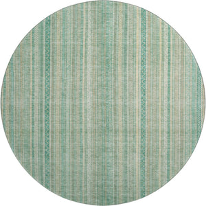 HomeRoots 8' Aqua Beige and Teal Striped Washable Round Rug – UV Protected, Stain Resistant, Durable Design! 696239