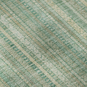 HomeRoots 8' Aqua Beige and Teal Striped Washable Round Rug – UV Protected, Stain Resistant, Durable Design! 696239