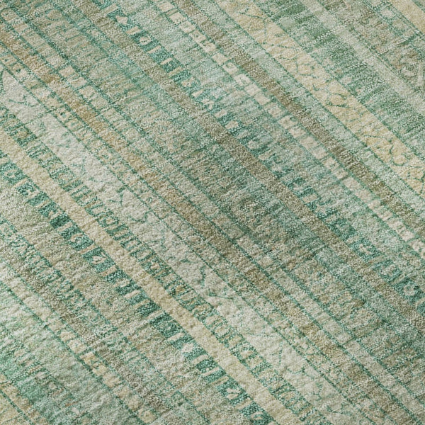 HomeRoots 8' Aqua Beige and Teal Striped Washable Round Rug – UV Protected, Stain Resistant, Durable Design! 696239
